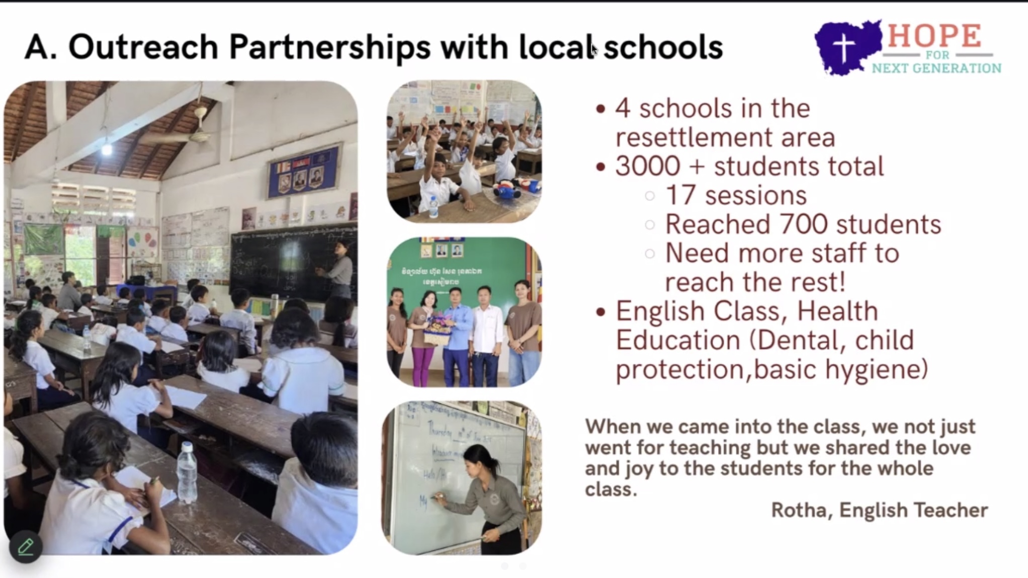 Outreach to local schools